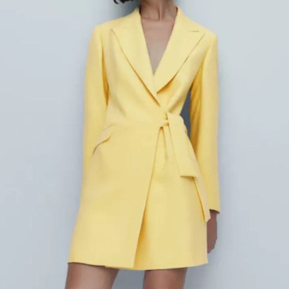 Yellow Belted Women's Dress - Picture 3 of 4